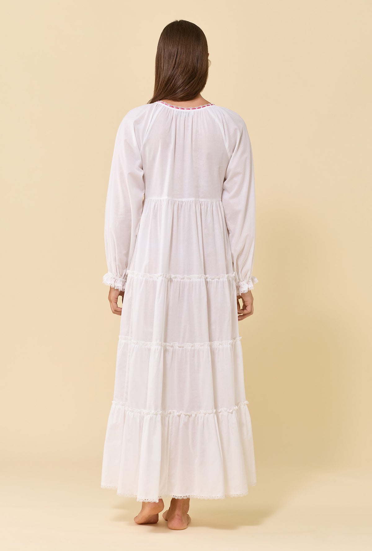 Aveline Soft White 100% Cotton Woven Lawn Long Sleeve Ballet Nightgown
