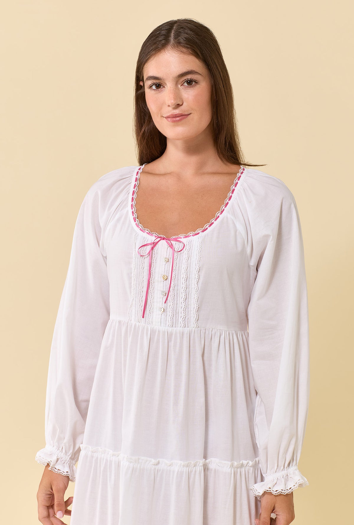 Aveline Soft White 100% Cotton Woven Lawn Long Sleeve Ballet Nightgown