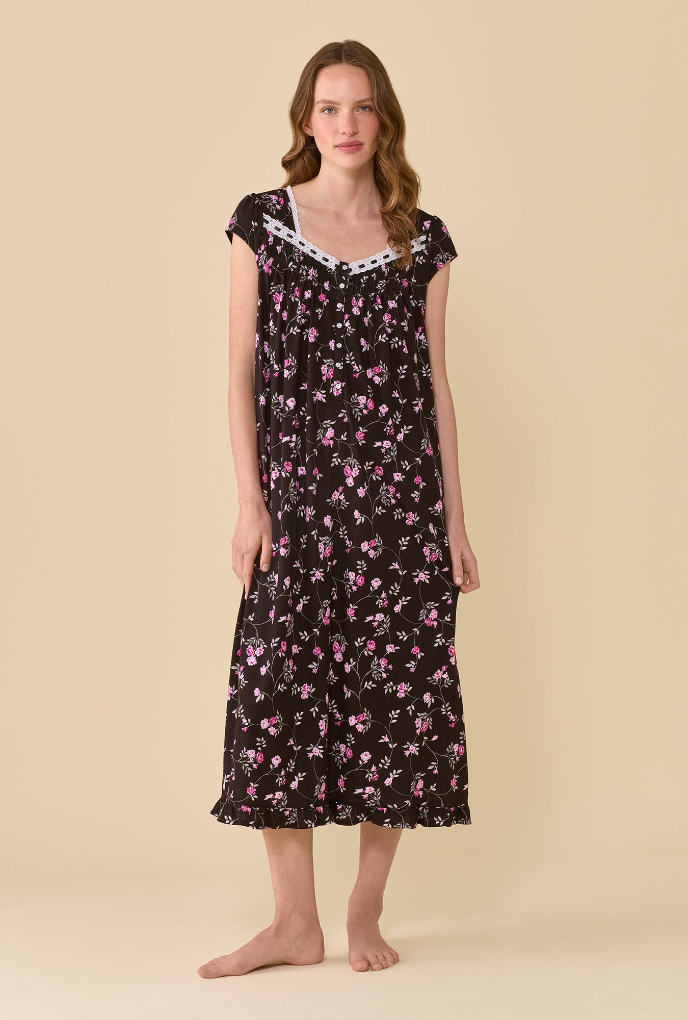 A lady wearing Vintage Vine Nightgown lokoing front