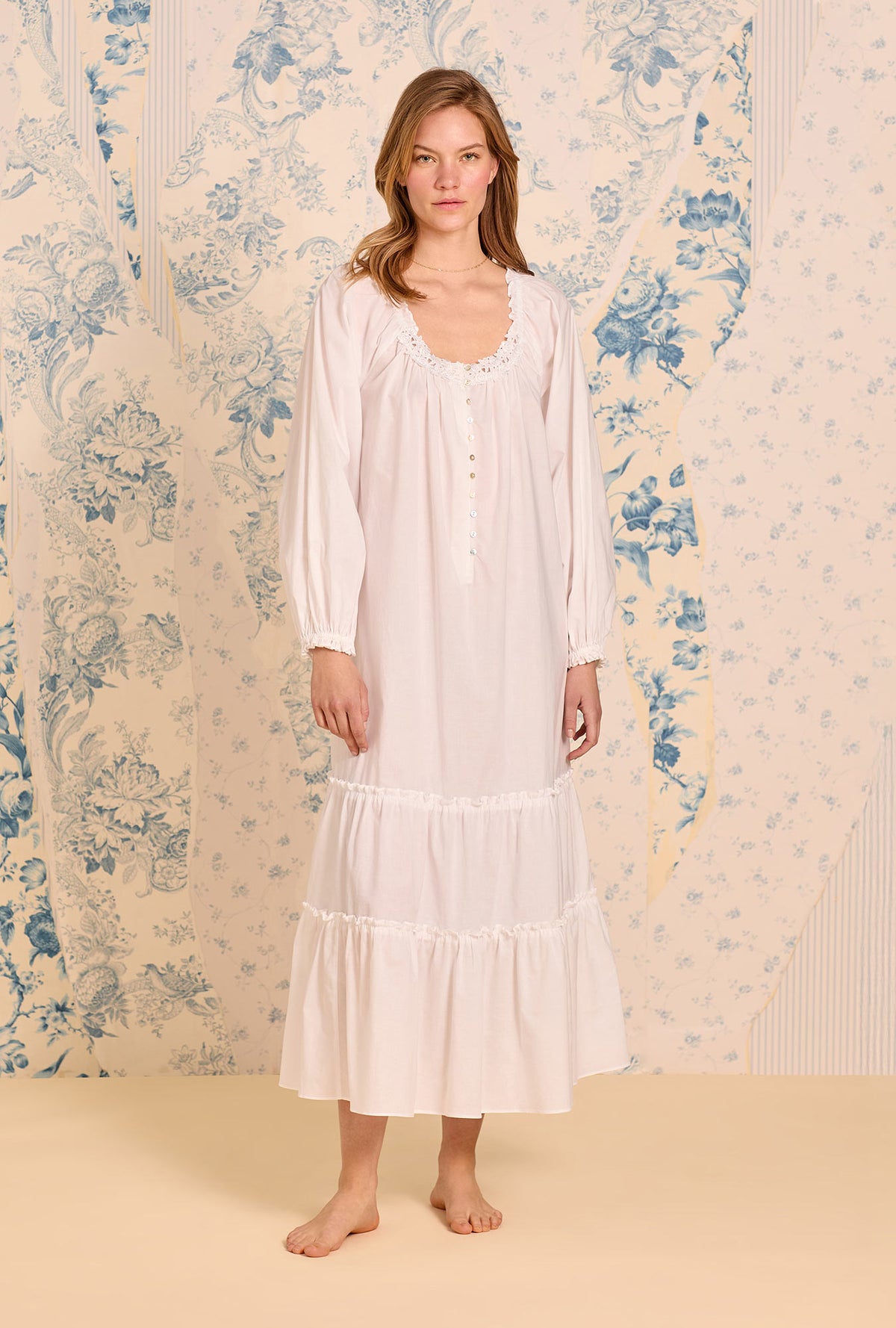 The &quot;Collete&quot; Iconic White Cotton Lawn Nightgown