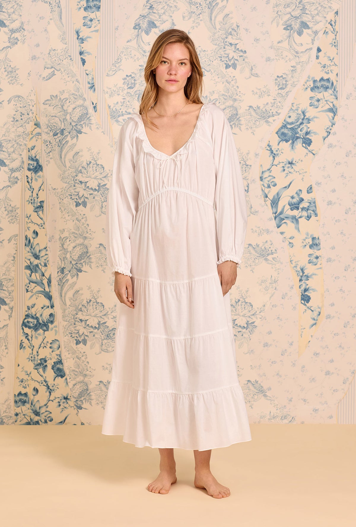 A lady wearing The &quot;Vivienne&quot; Iconic White Ballet Nightgown