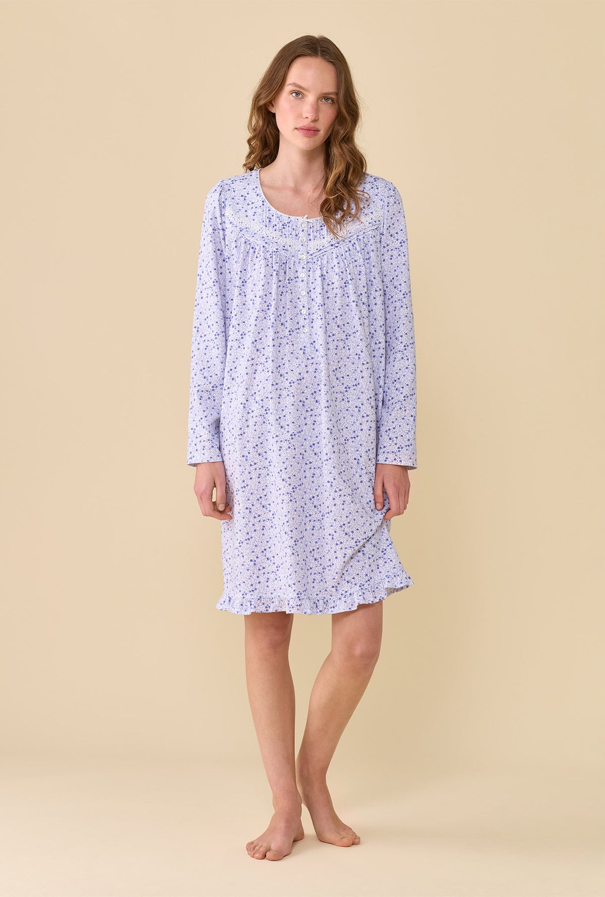 Violet Haze 100% Cotton Jersey Knit Long Sleeve Chemise