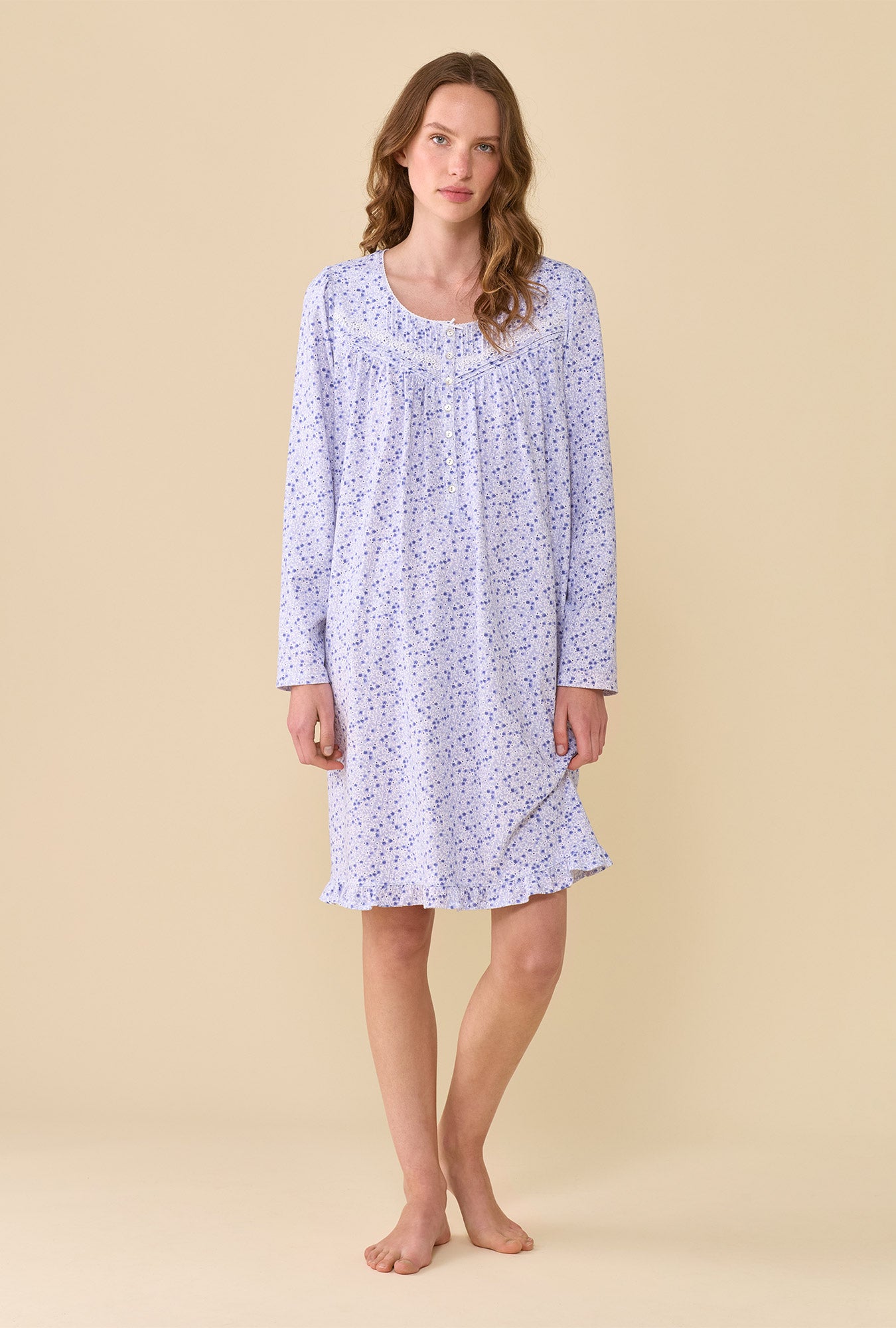 Violet Haze 100% Cotton Jersey Knit Long Sleeve Chemise