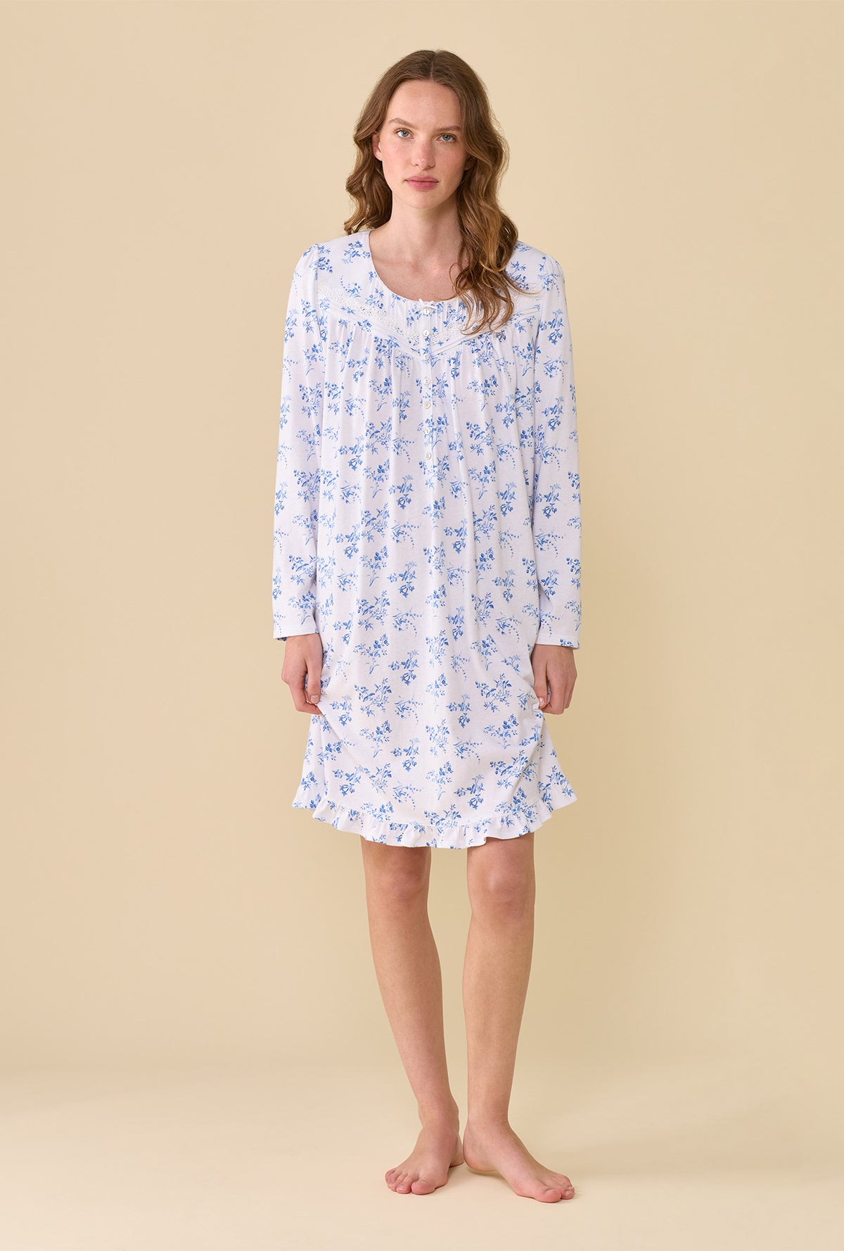 Wild Aster 100% Cotton Jersey Knit Long Sleeve Chemise