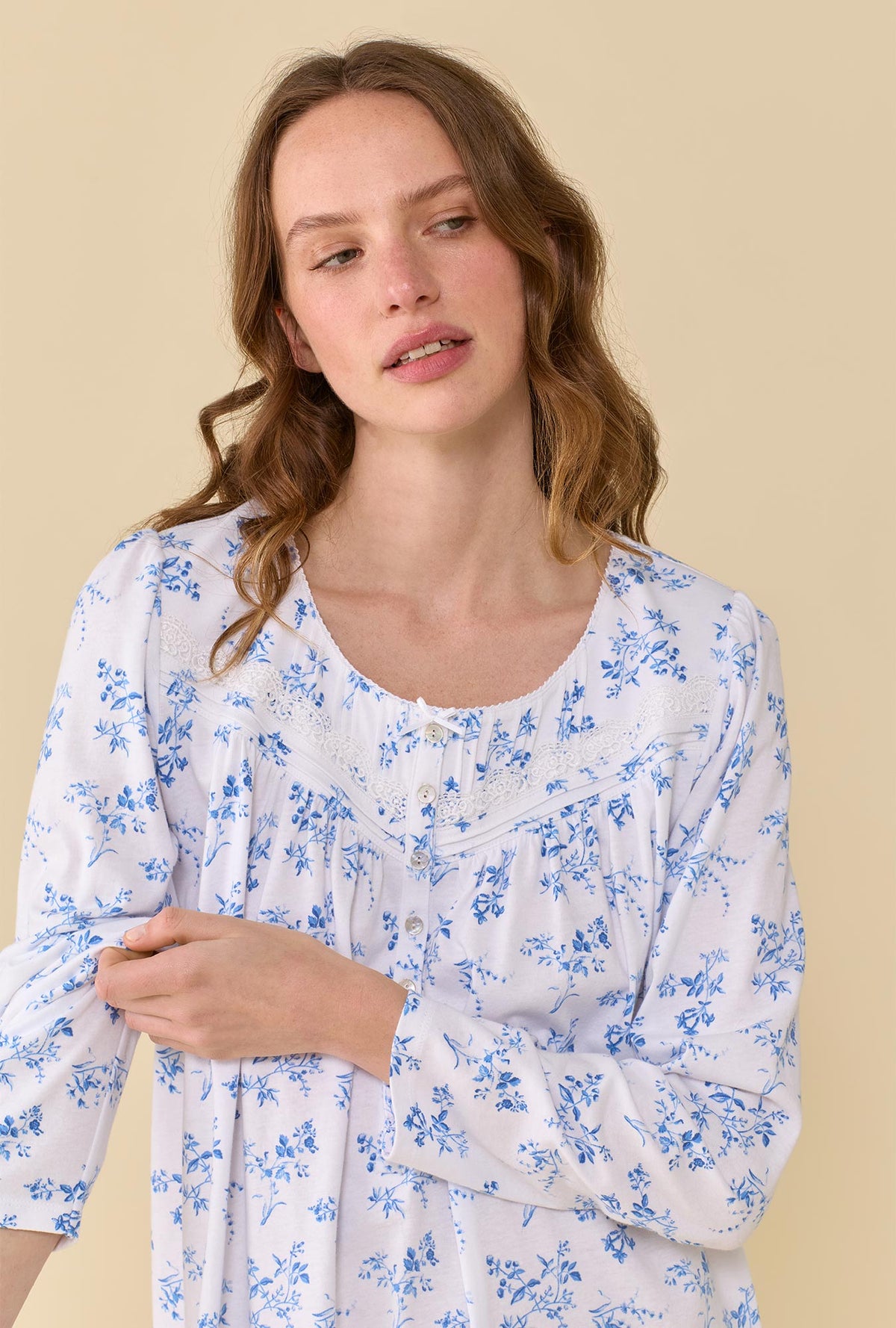 Wild Aster 100% Cotton Jersey Knit Long Sleeve Chemise