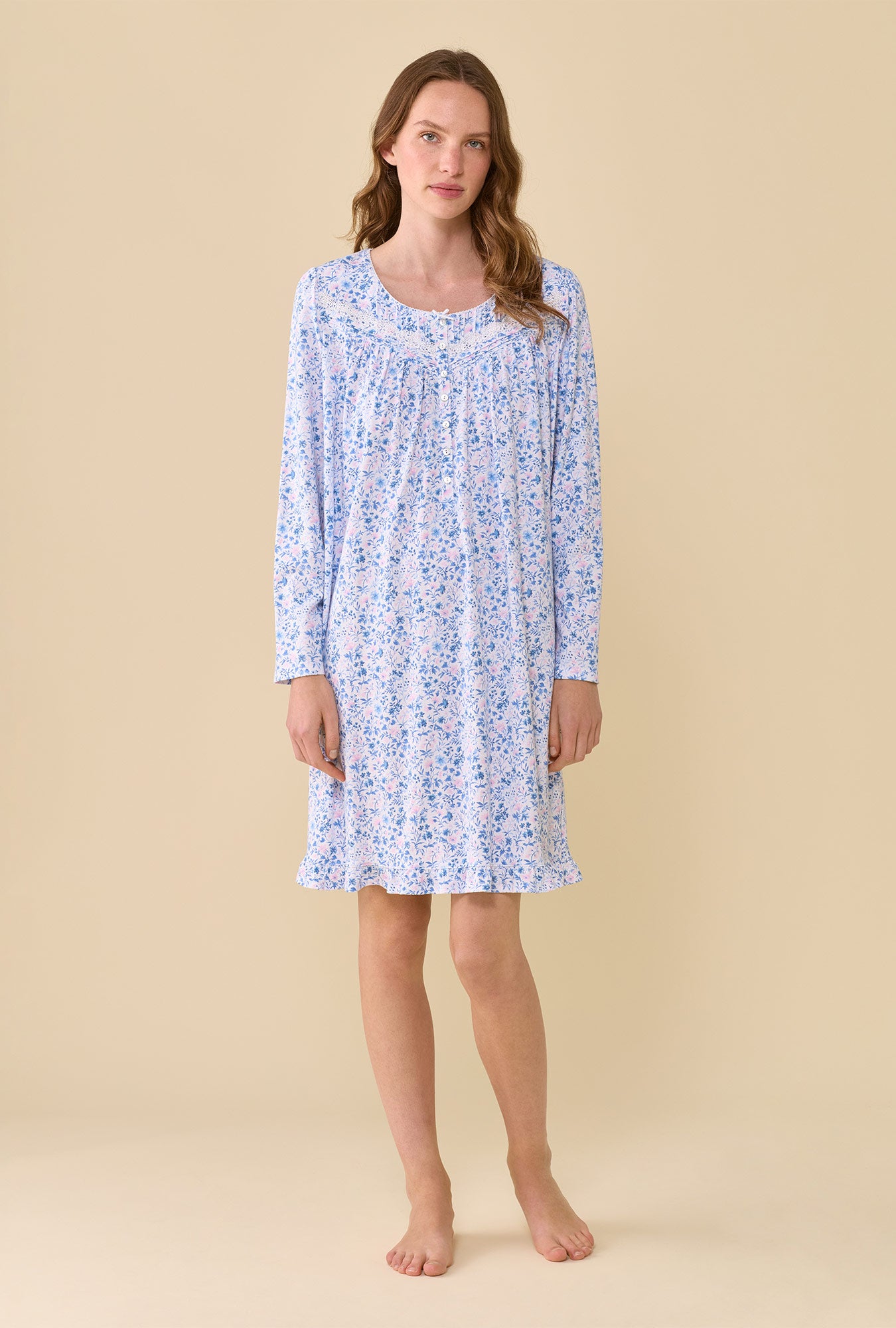 Rosette 100% Cotton Jersey Knit Long Sleeve Chemise