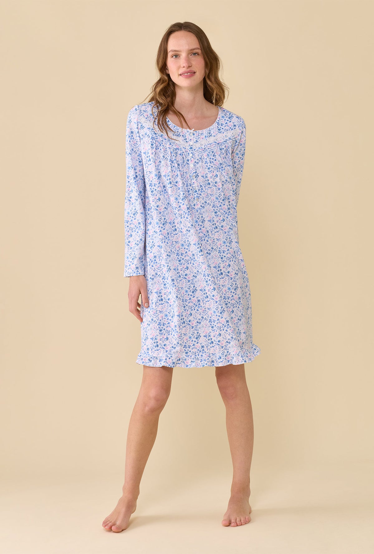 Rosette 100% Cotton Jersey Knit Long Sleeve Chemise