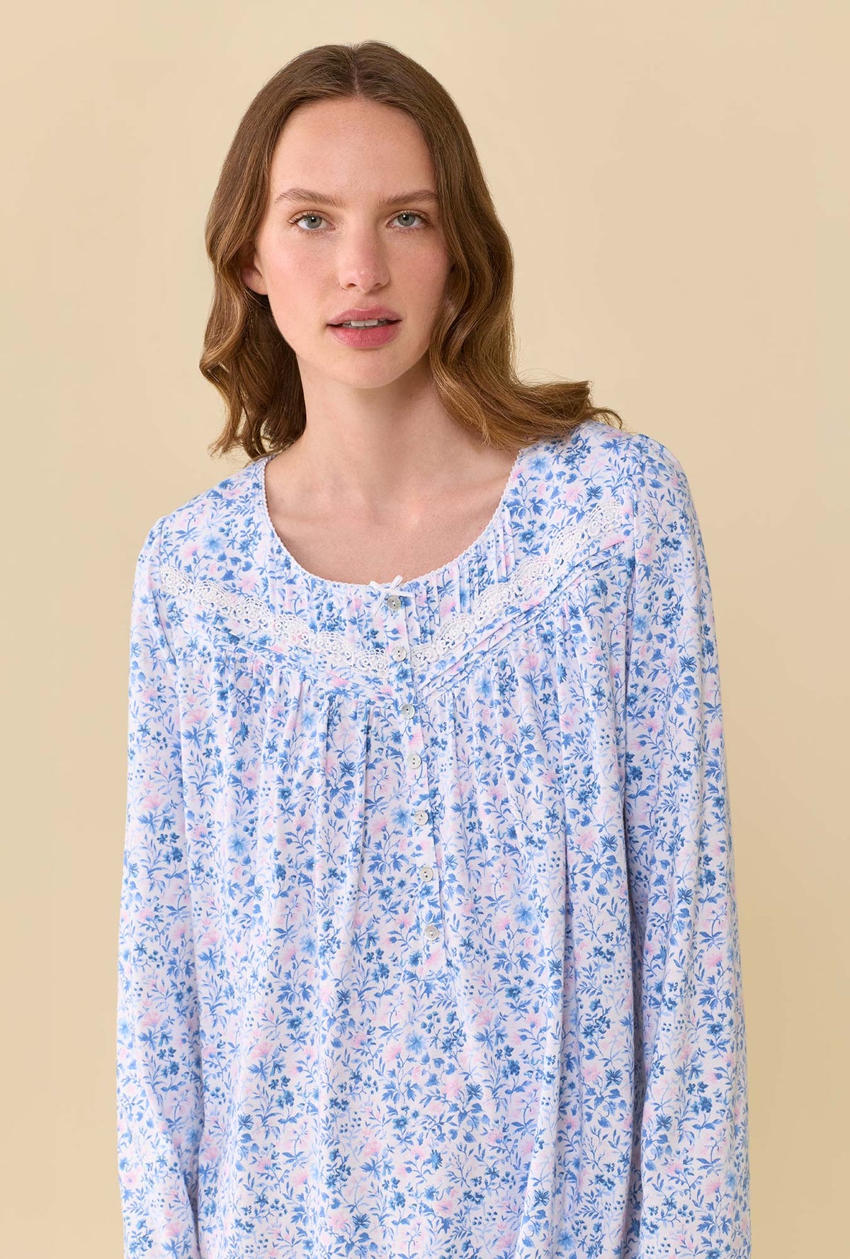 Rosette 100% Cotton Jersey Knit Long Sleeve Chemise