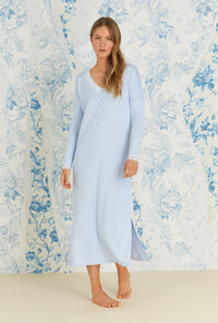 Blue Cozy Sweater Knit Long Lounger Nightgown
