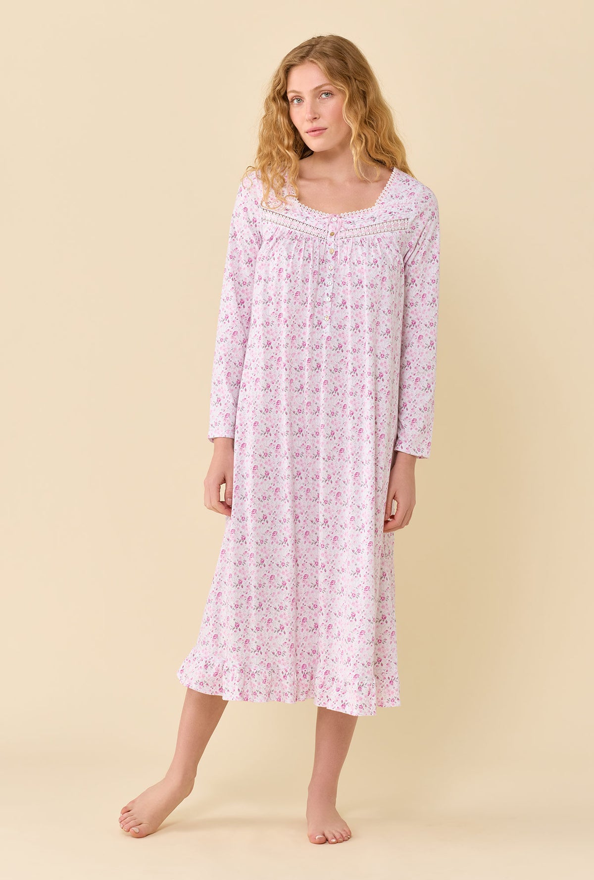Cameo Ditsy 100% Cotton Jersey Knit Long Sleeve Ballet Nightgown