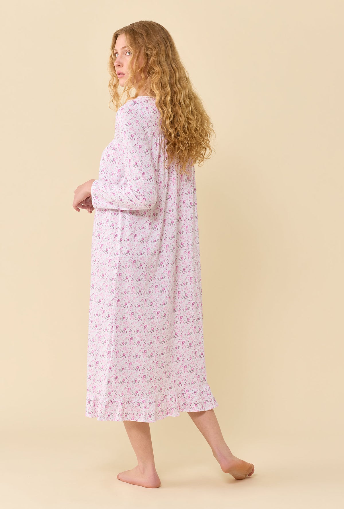 Cameo Ditsy 100% Cotton Jersey Knit Long Sleeve Ballet Nightgown