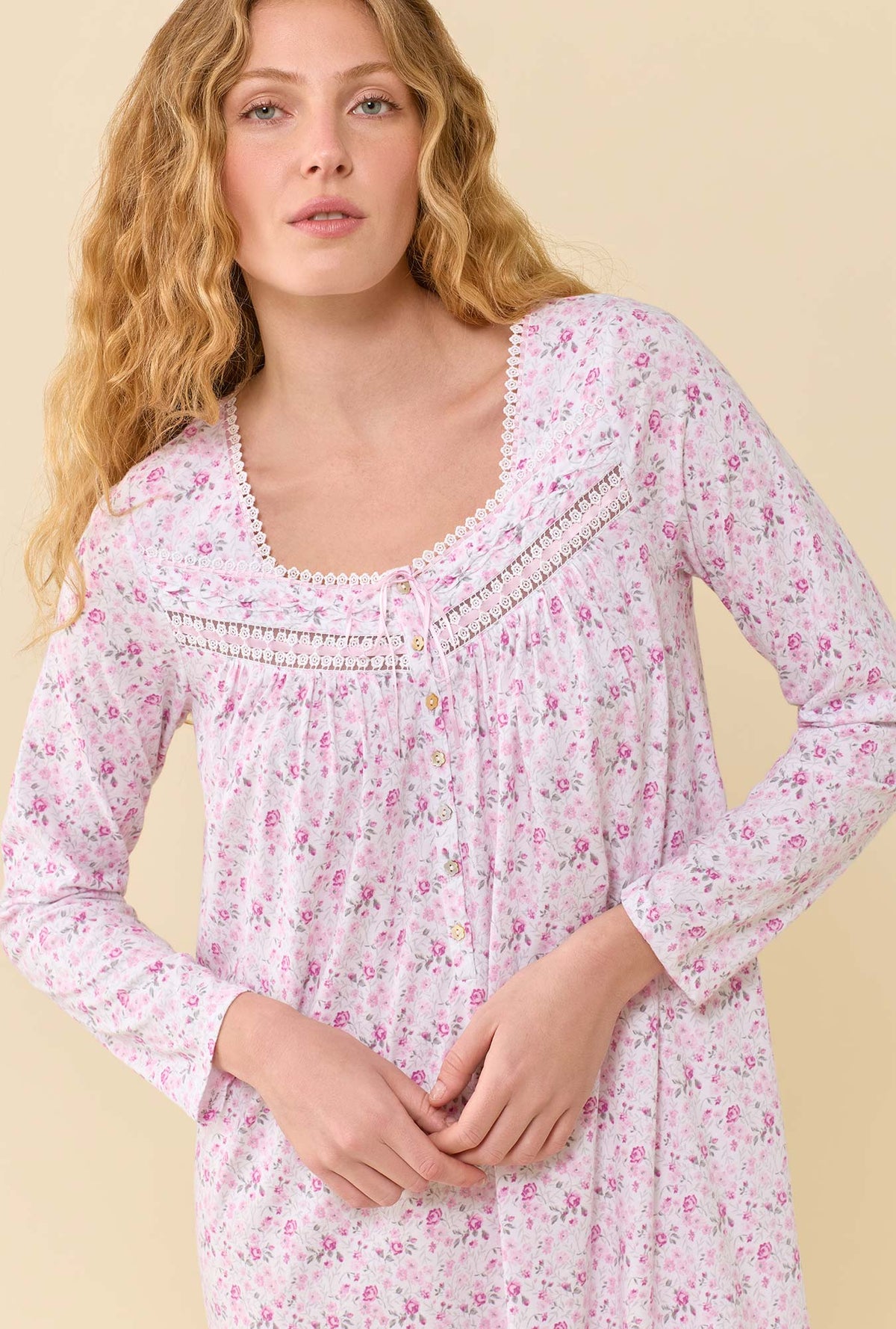 Cameo Ditsy 100% Cotton Jersey Knit Long Sleeve Ballet Nightgown