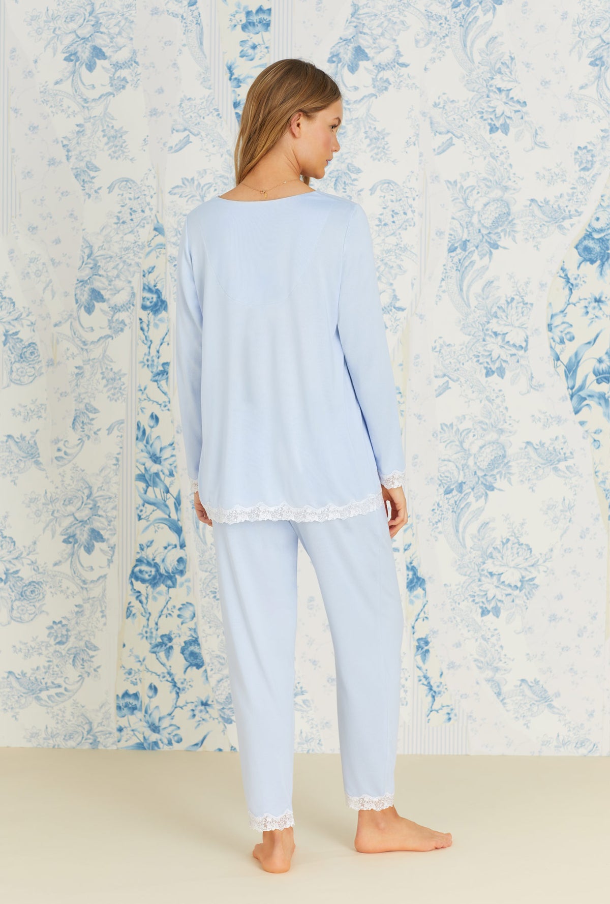 Blue Cozy Sweater Knit Long Pajama Lounger Set