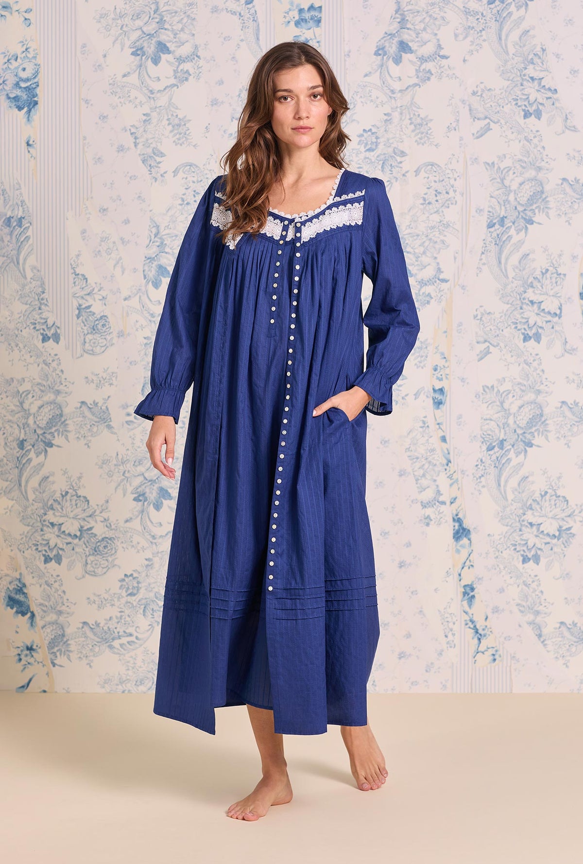 Cotton Dobby Stripe Button Front Robe