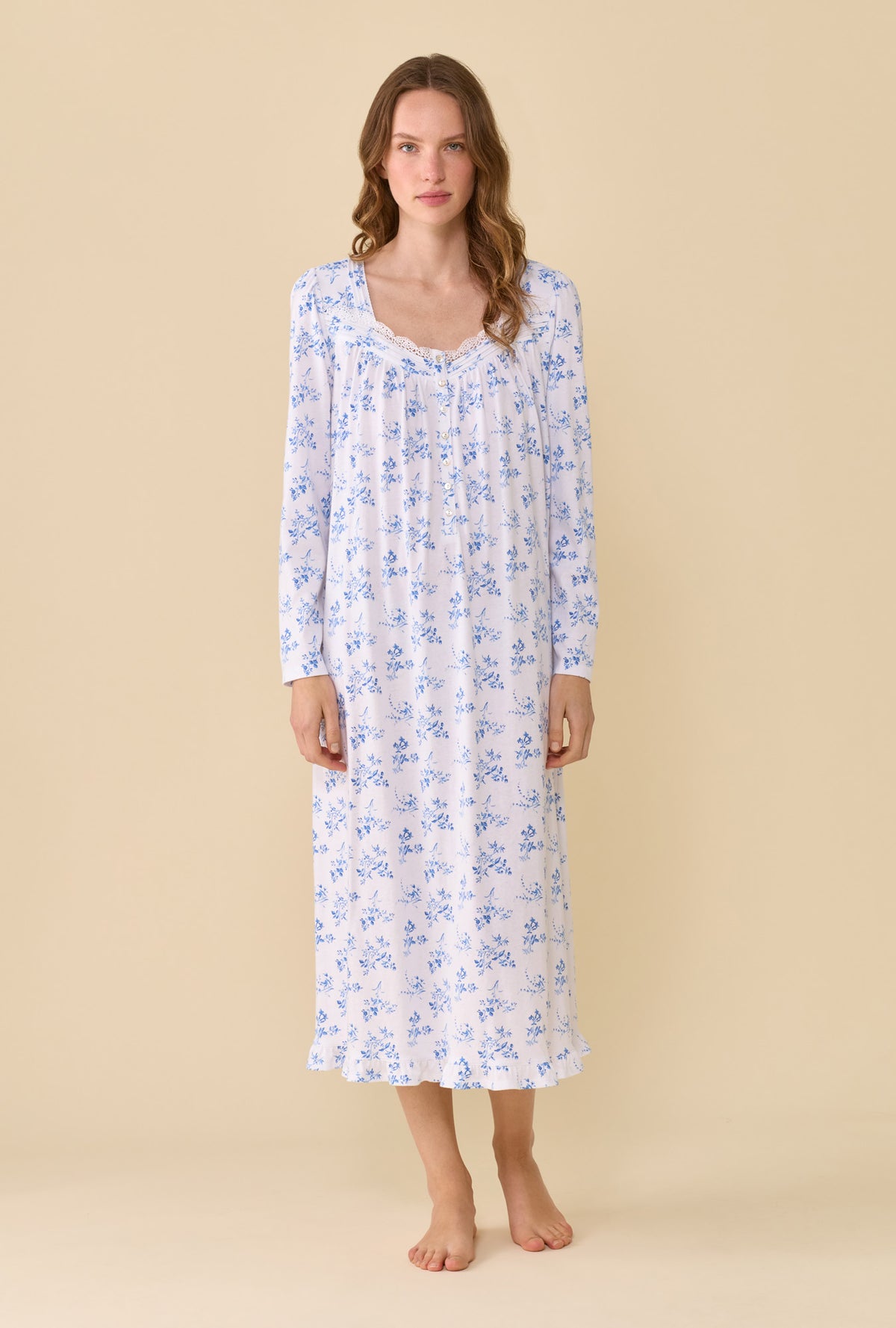 Wild Aster 100% Cotton Jersey Knit Long Sleeve Ballet Nightgown
