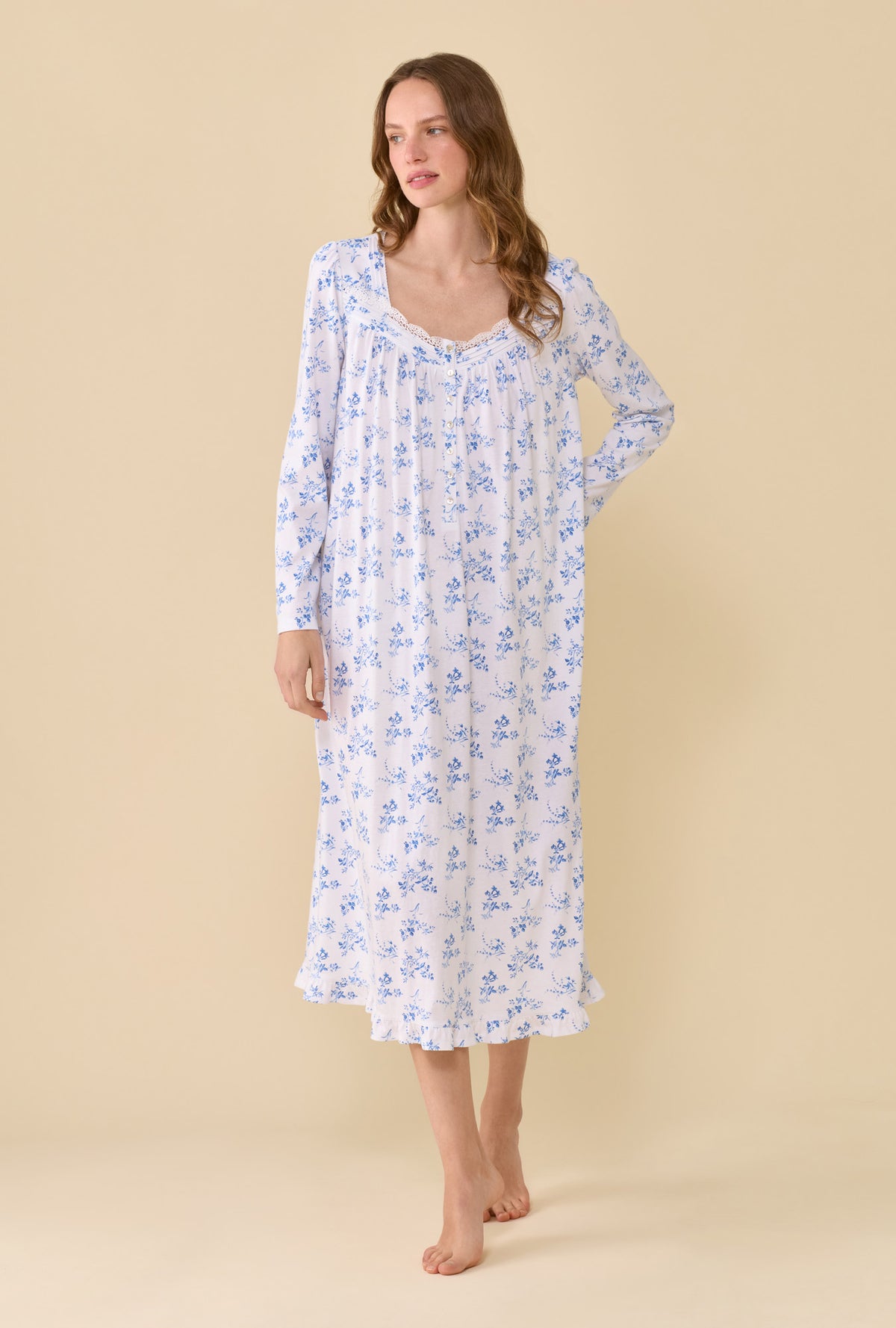 Wild Aster 100% Cotton Jersey Knit Long Sleeve Ballet Nightgown