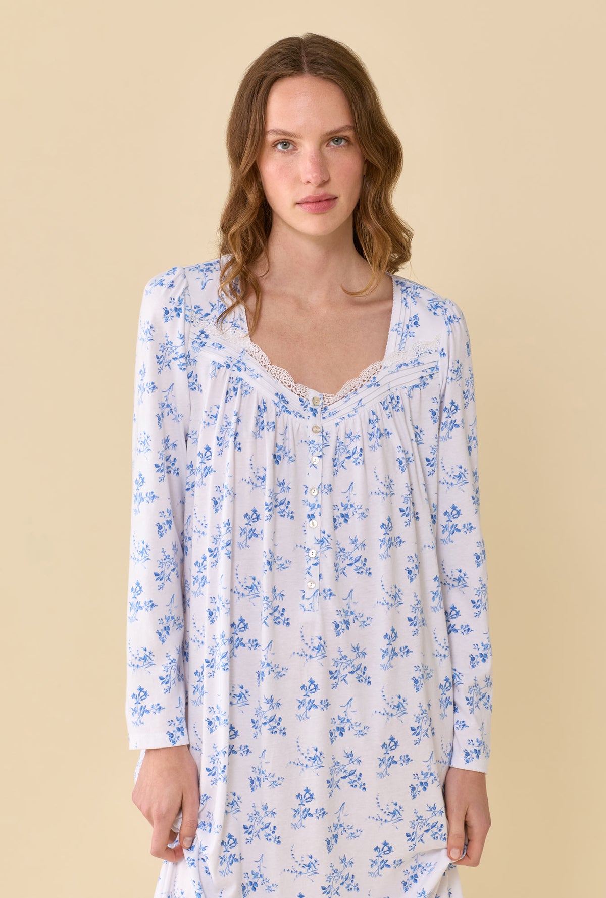Wild Aster 100% Cotton Jersey Knit Long Sleeve Ballet Nightgown