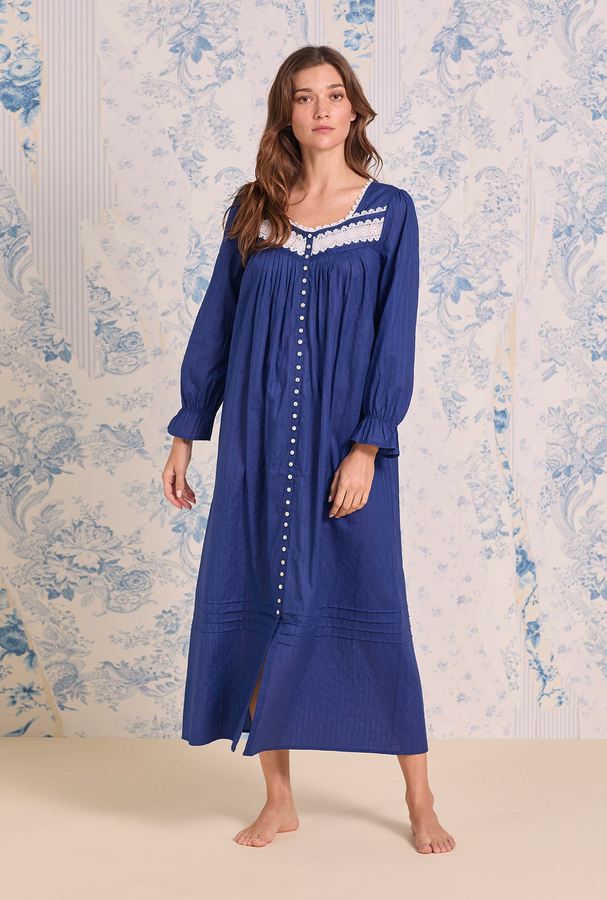 Cotton Dobby Stripe Button Front Robe