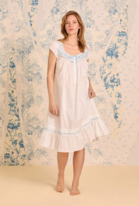 Iconic White Cornflower Embroidery Cotton Lawn Waltz Nightgown