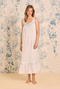 The "Eileen" Iconic White Cornflower Embroidery Cotton Lawn Ballet Nightgown