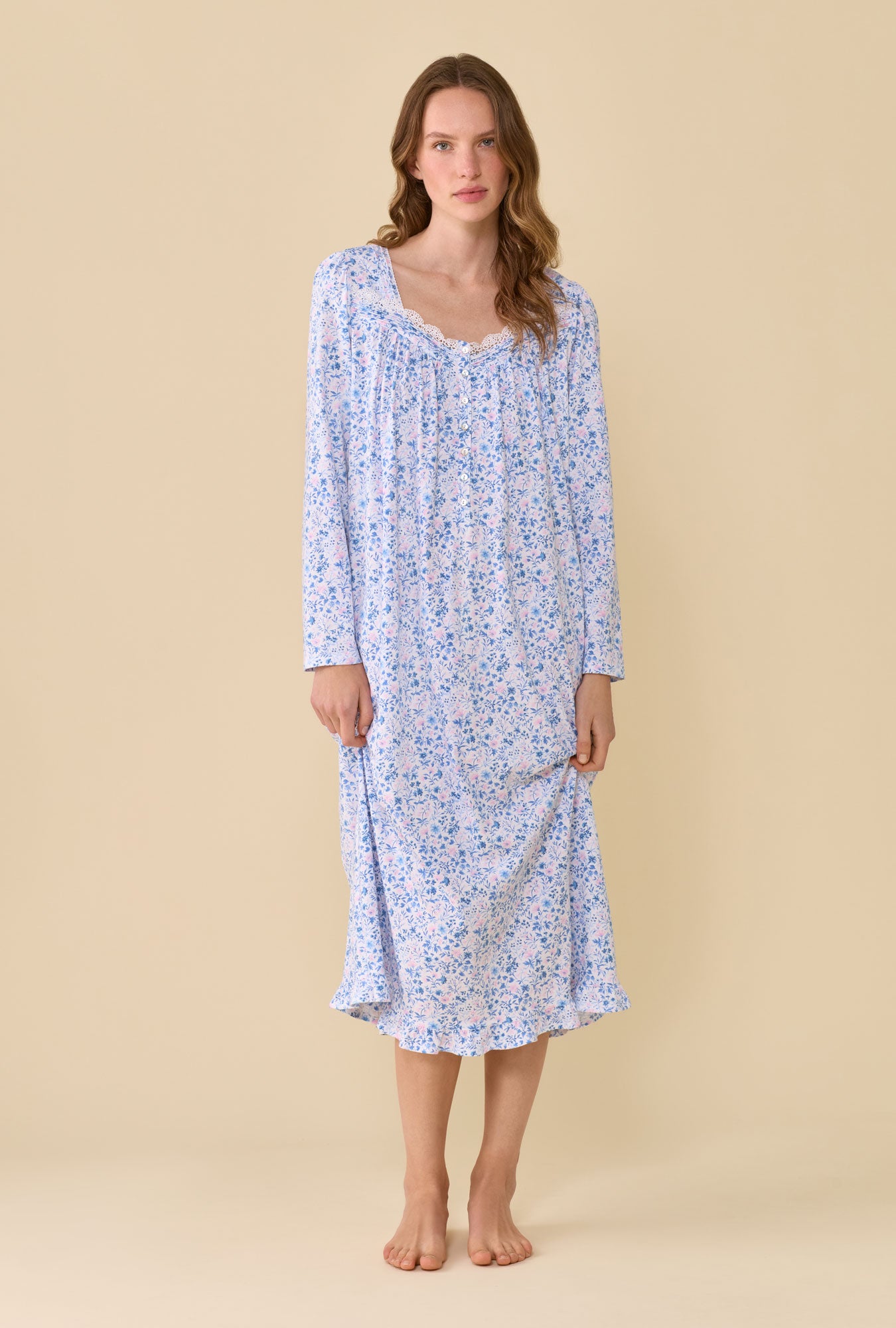 Rosette 100% Cotton Jersey Knit Long Sleeve Ballet Nightgown