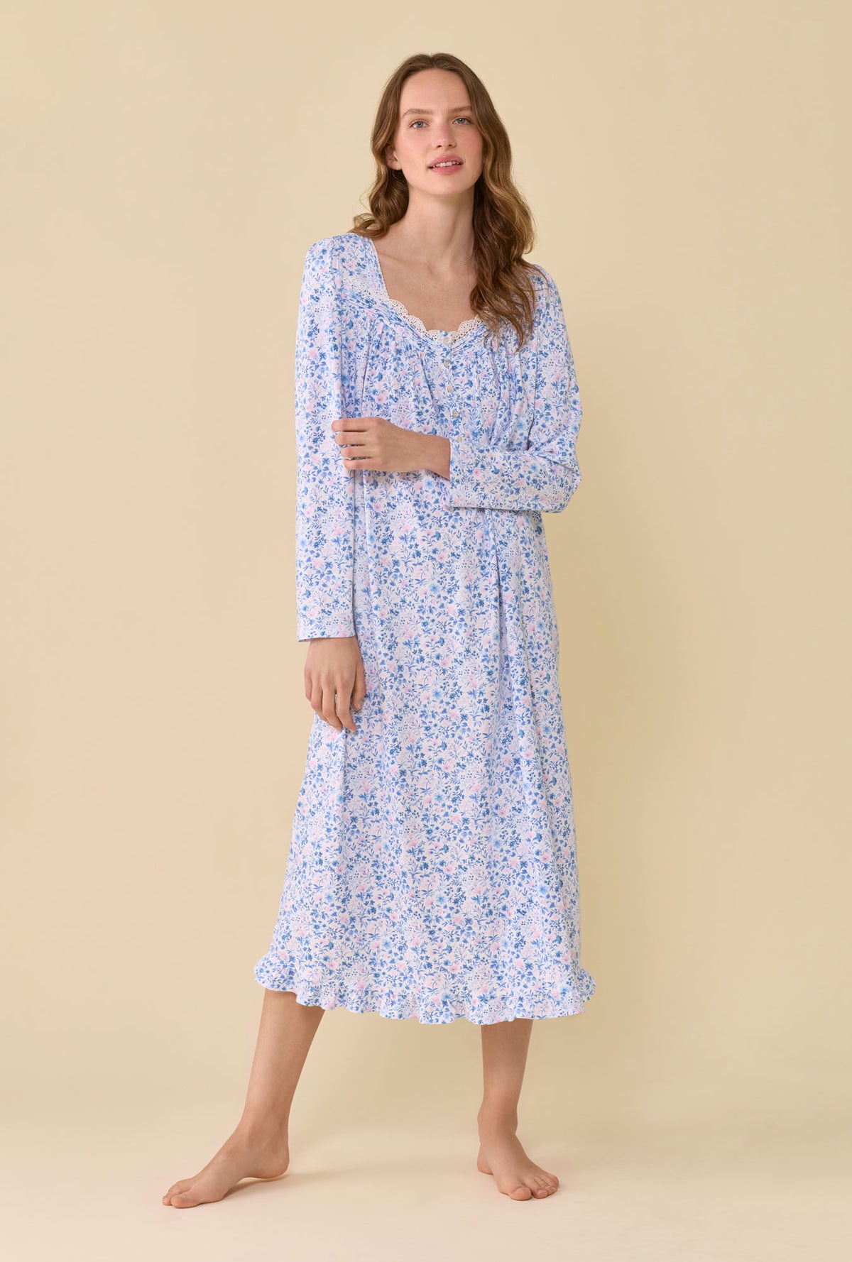 Rosette 100% Cotton Jersey Knit Long Sleeve Ballet Nightgown