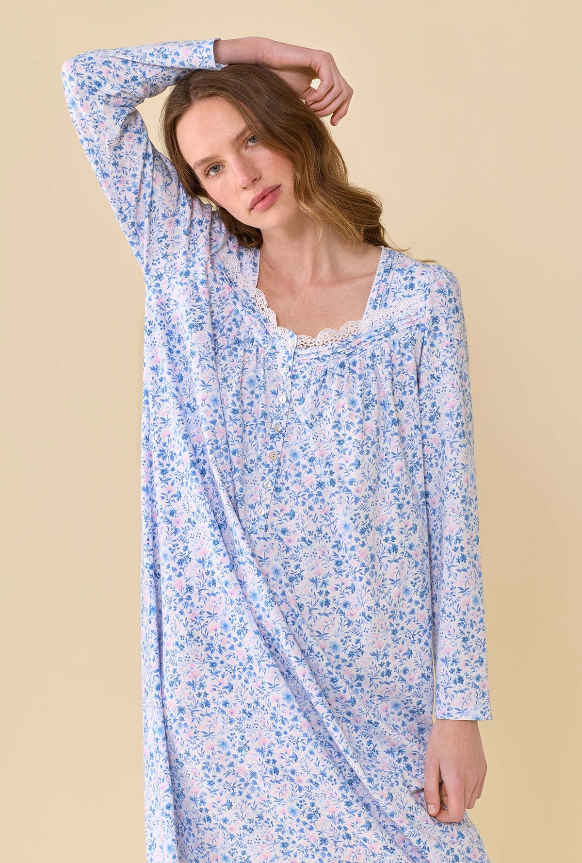 Rosette 100% Cotton Jersey Knit Long Sleeve Ballet Nightgown