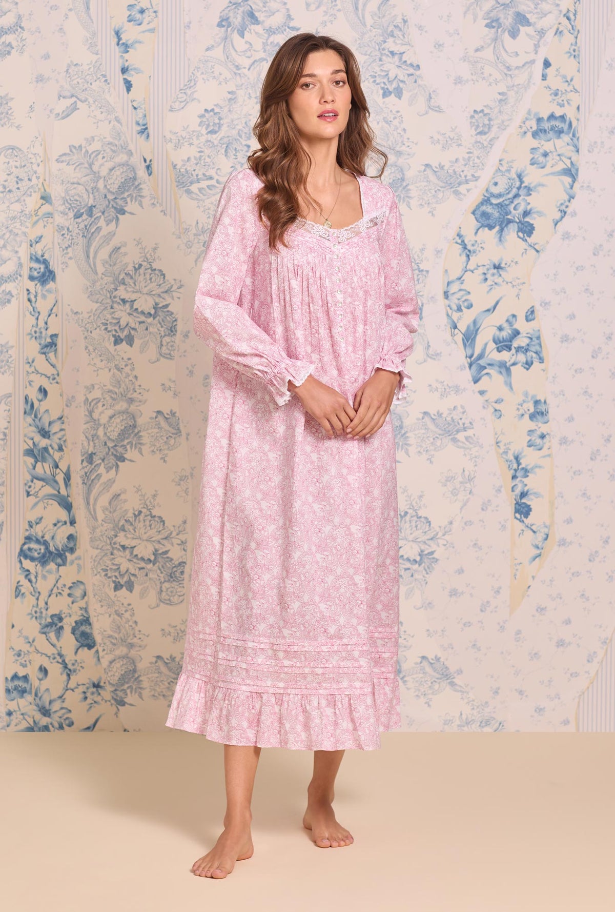 Cameo Garden Cotton Lawn Long Sleeve Ballet Nightgown