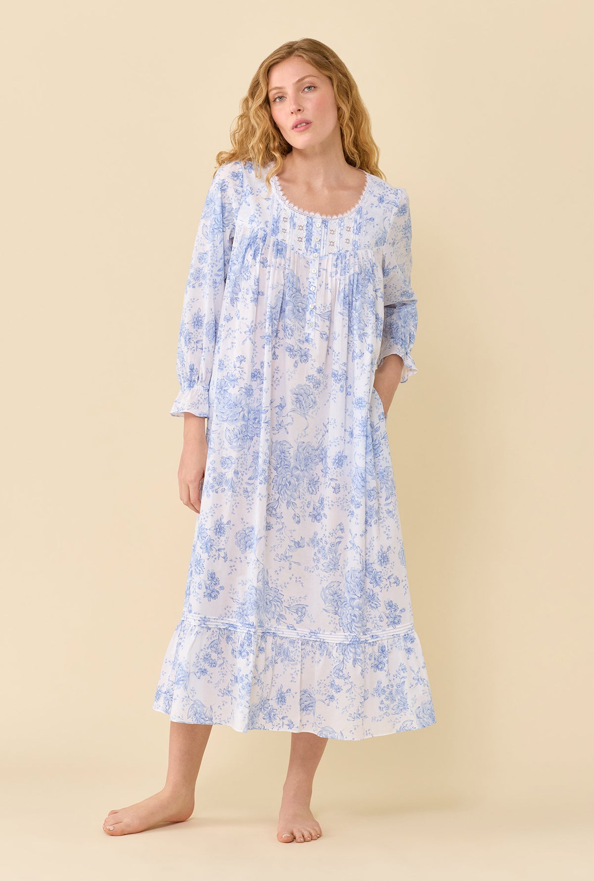 Carolyn Heirloom Floral 100% Cotton Woven Lawn Long Sleeve Ballet Nightgown