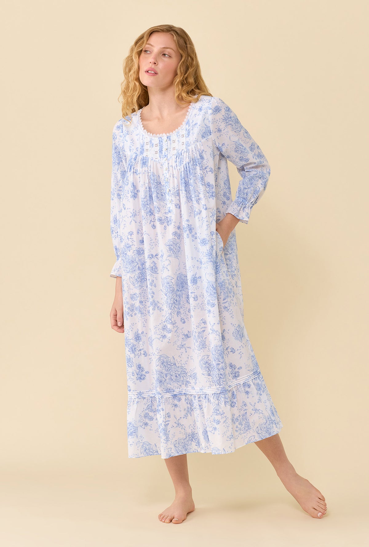 Carolyn Heirloom Floral 100% Cotton Woven Lawn Long Sleeve Ballet Nightgown