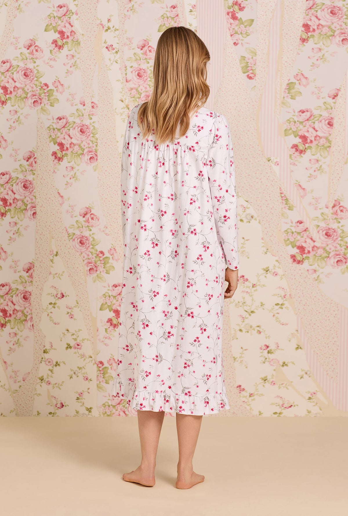 A lady wearing Embervine Cotton Knit Long Sleeve Ballet Nightgown