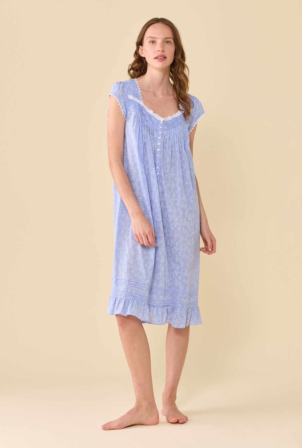 Blue Sonnet 100% Cotton Yarndye Chambray Cap Sleeve Waltz Nightgown