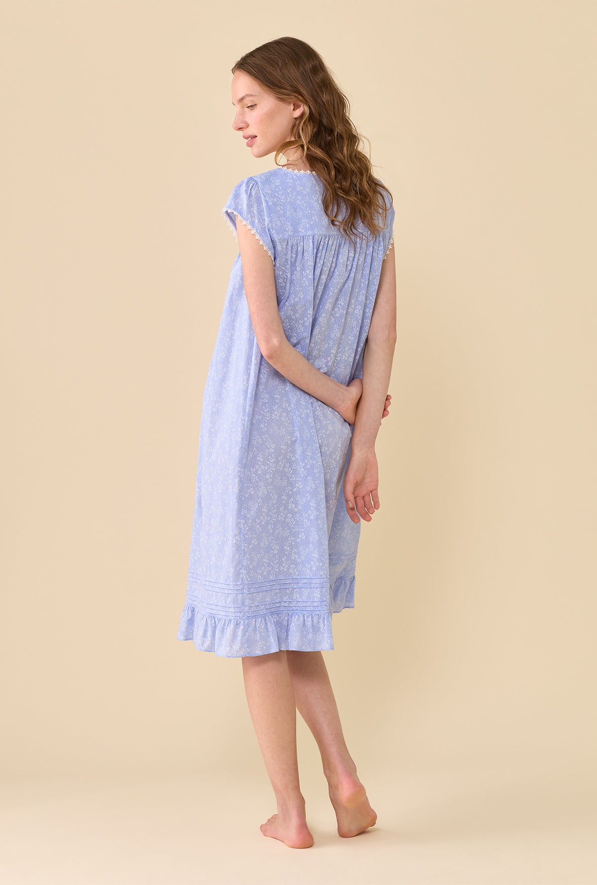 Blue Sonnet 100% Cotton Yarndye Chambray Cap Sleeve Waltz Nightgown