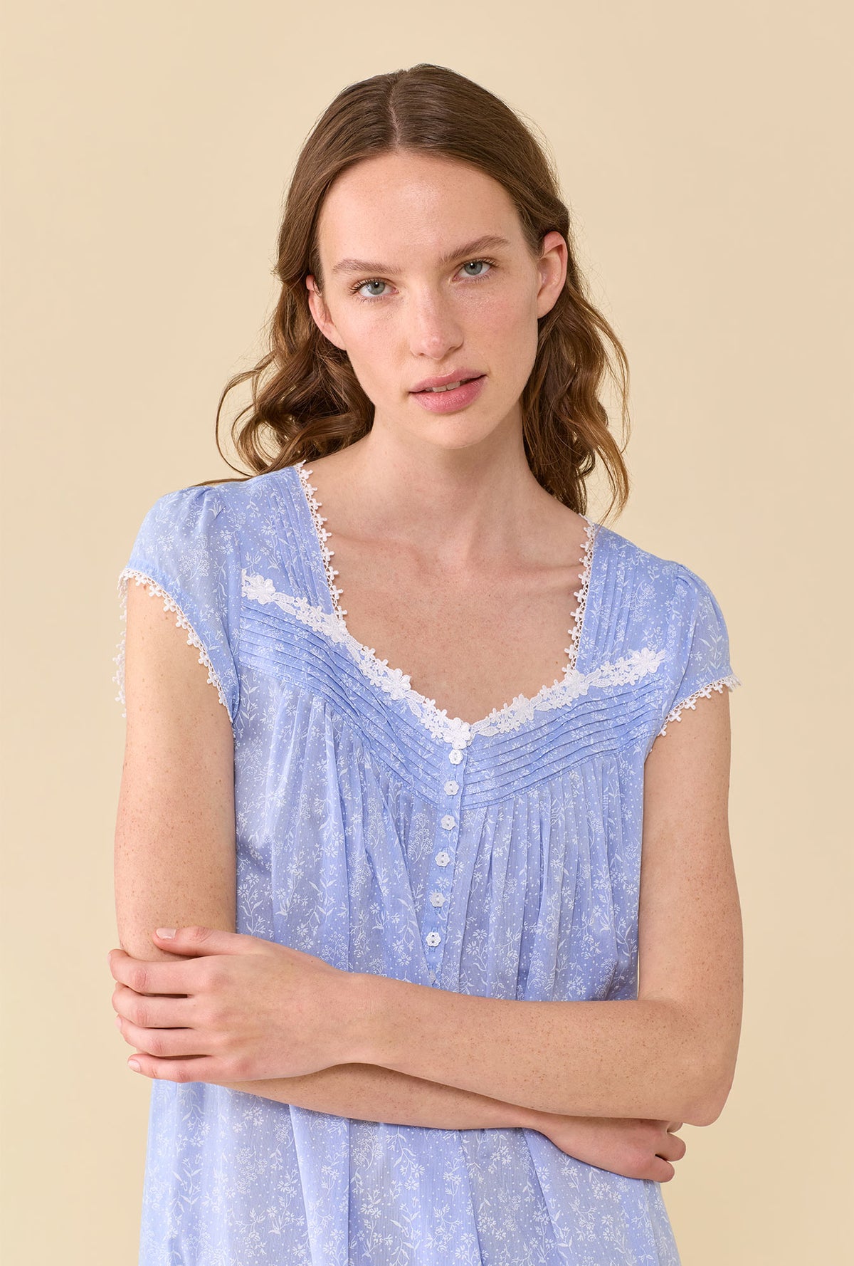 Blue Sonnet 100% Cotton Yarndye Chambray Cap Sleeve Waltz Nightgown