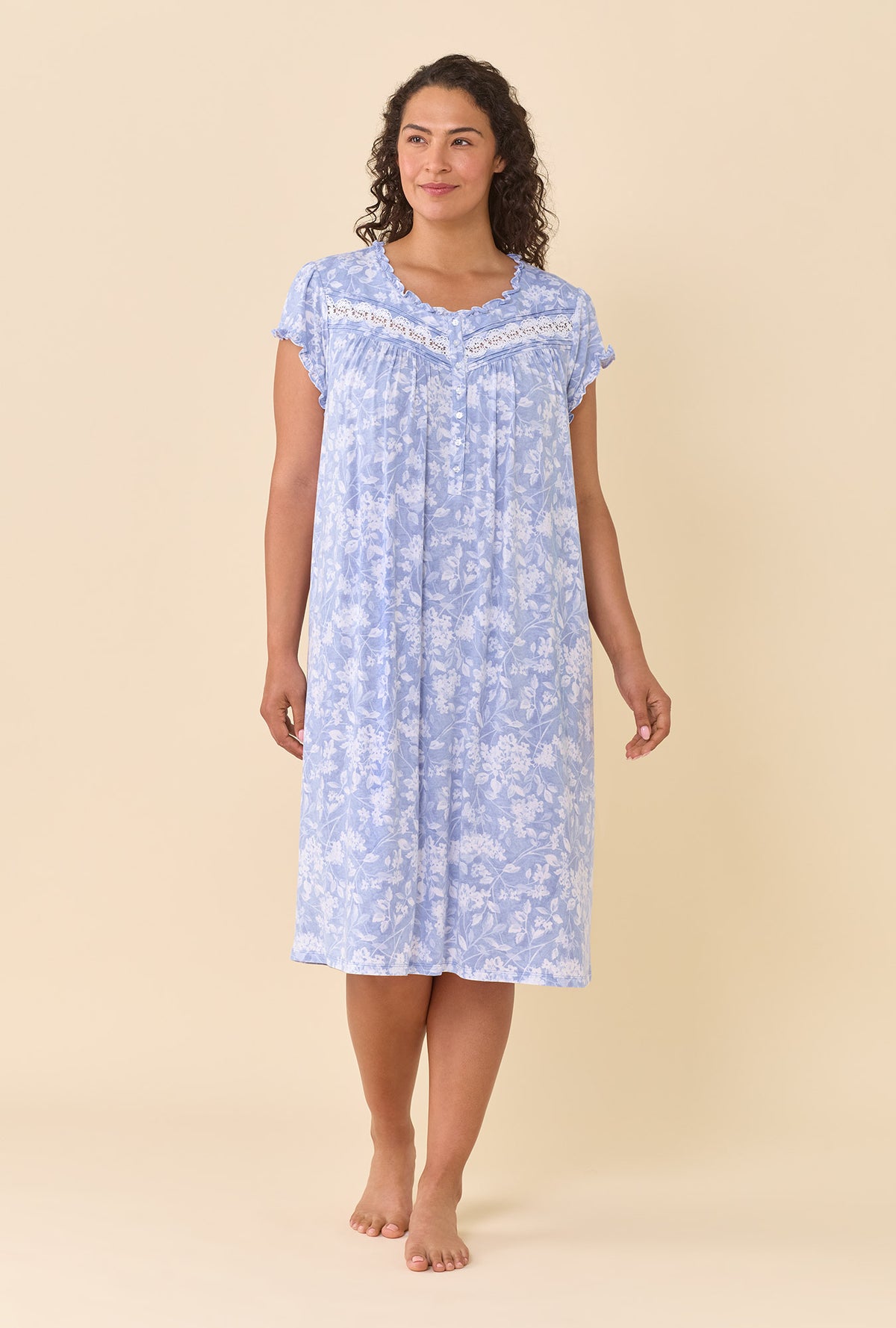 Ondine Floral TENCEL™ Modal Spandex Jersey Knit Cap Sleeve Waltz Nightgown