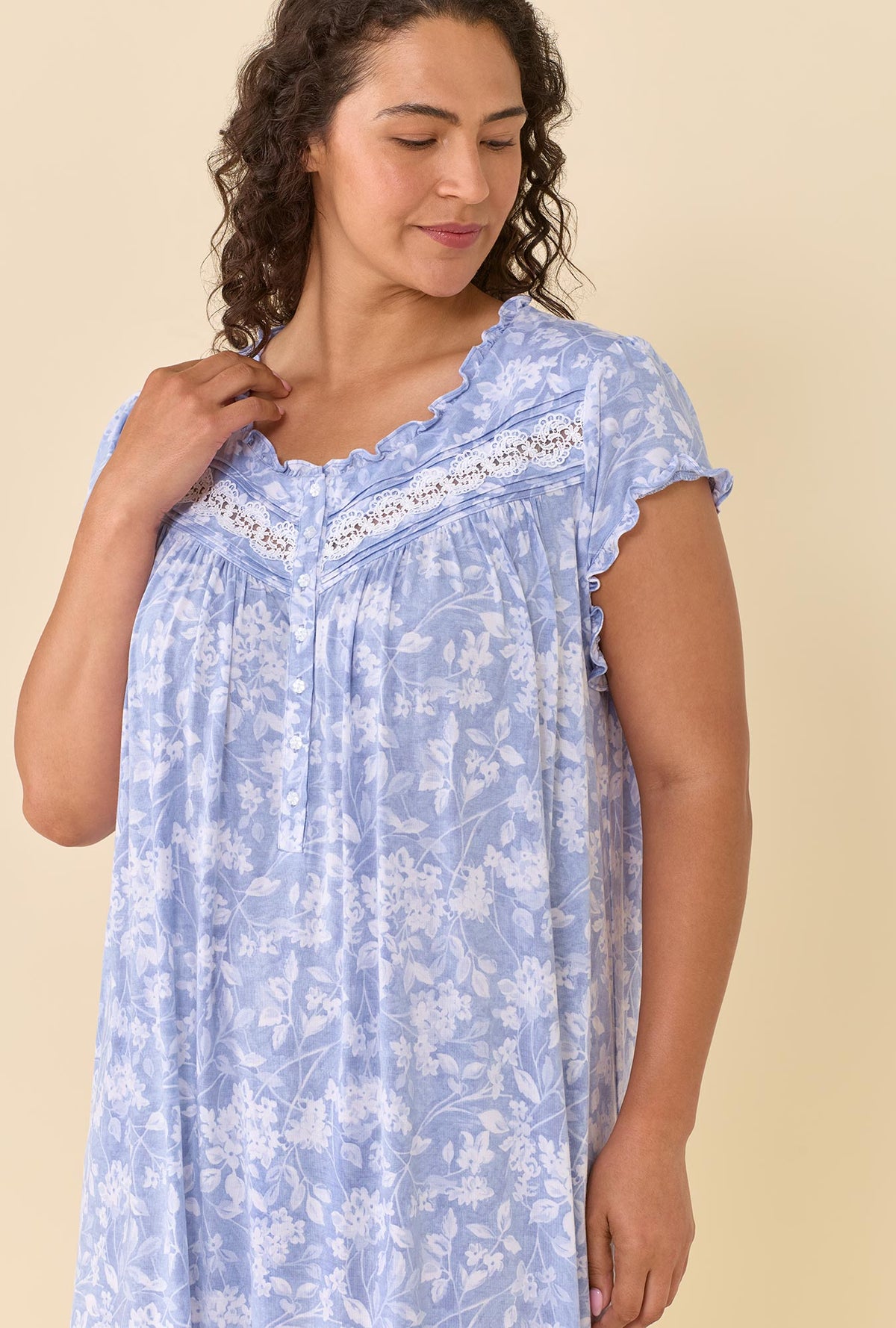 Ondine Floral TENCEL™ Modal Spandex Jersey Knit Cap Sleeve Waltz Nightgown