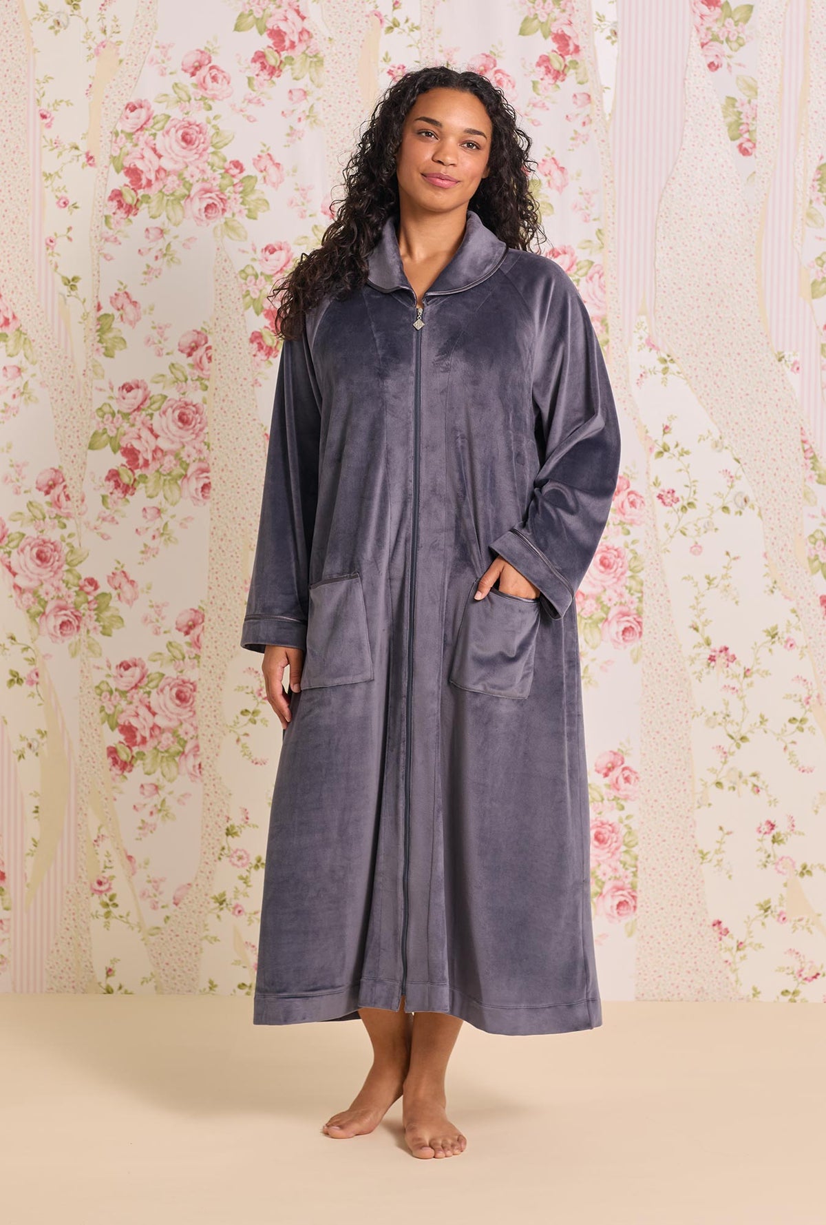 Lux Velour Long Zip Robe