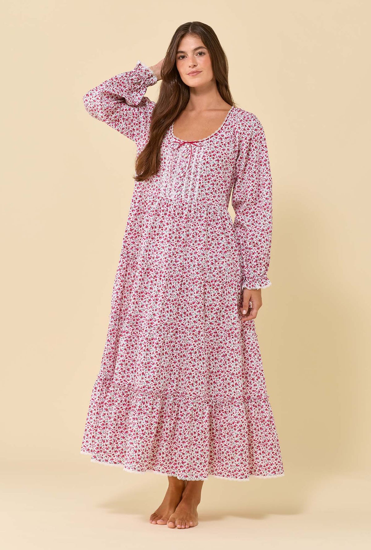 Aveline Holly Ditsy 100% Cotton Woven Lawn Long Sleeve Ballet Nightgown
