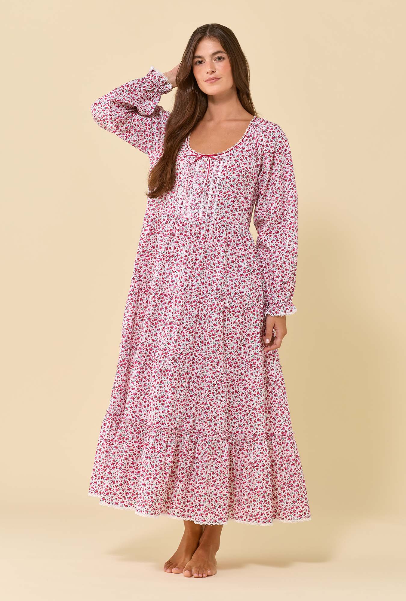 Aveline Holly Ditsy 100% Cotton Woven Lawn Long Sleeve Ballet Nightgown