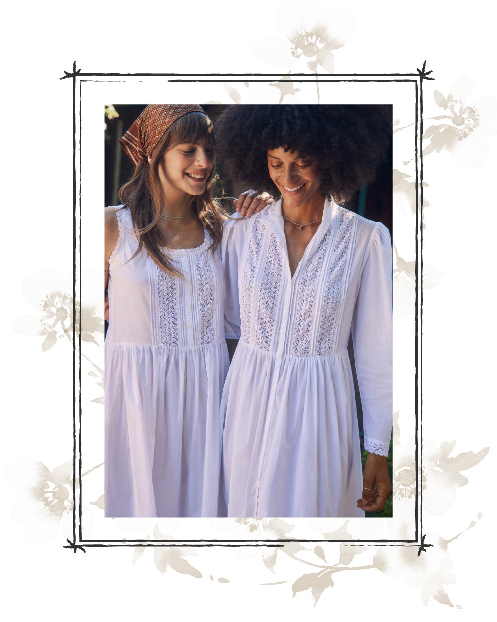 Two ladues wearing white nightgowns