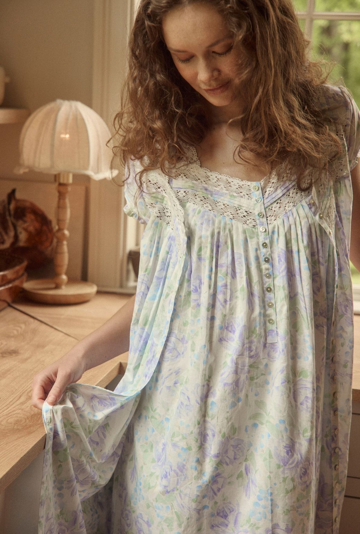 Lavender Echo Cotton Lawn Button Front Robe