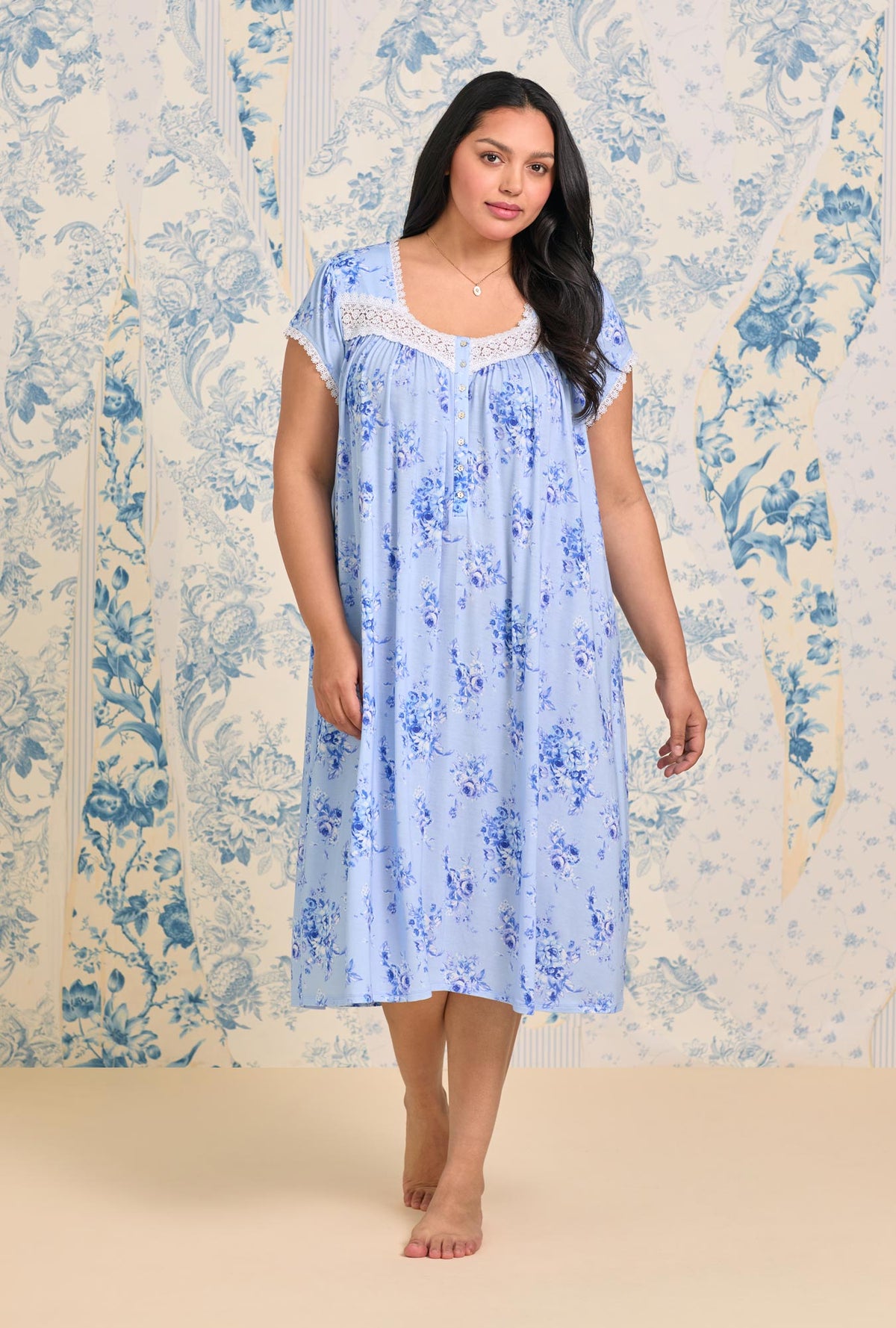 A lady wearing Heirloom Rose Tencel™ Modal Waltz Nightgown
