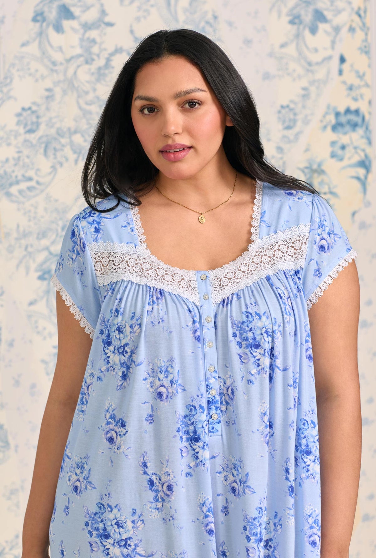 A lady wearing Heirloom Rose Tencel™ Modal Waltz Nightgown