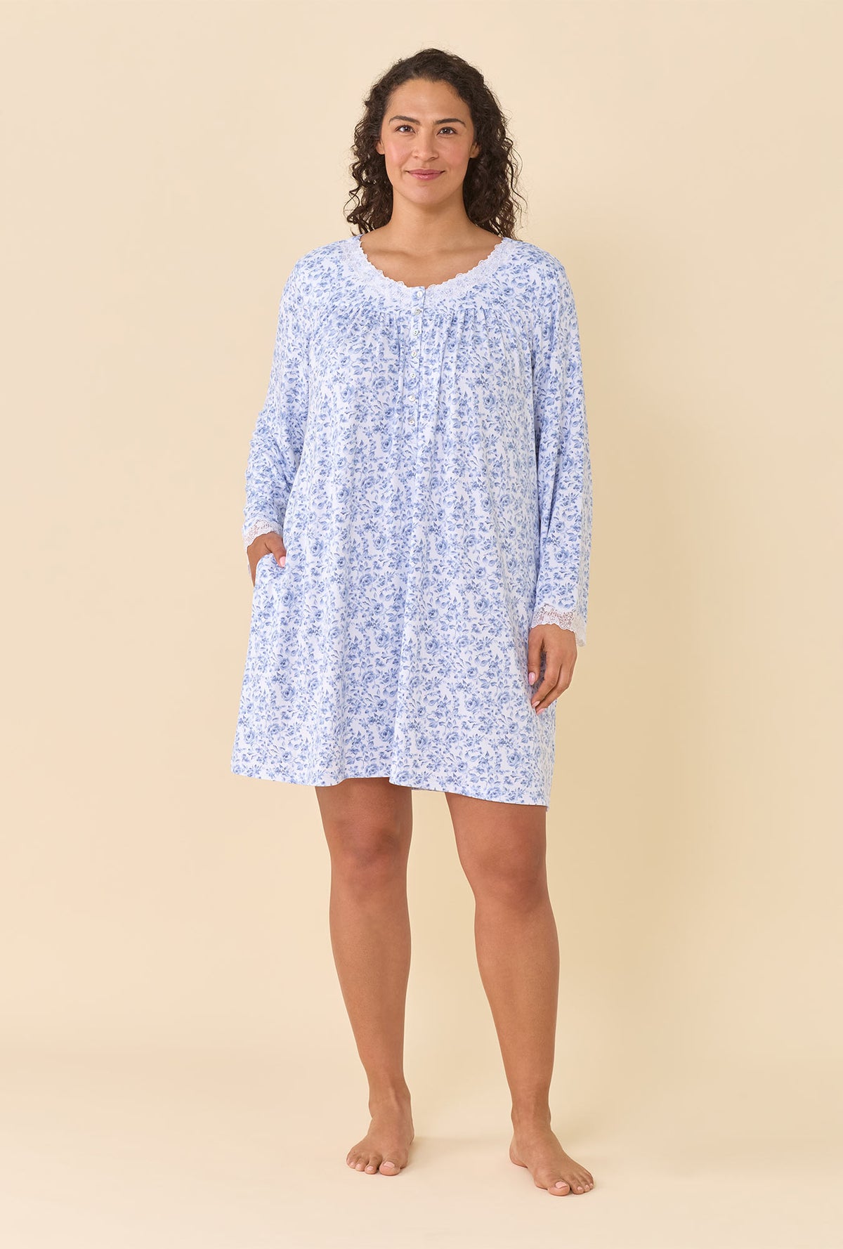 Porcelain Rose Dream Sweater Knit Long Sleeve Nightshirt
