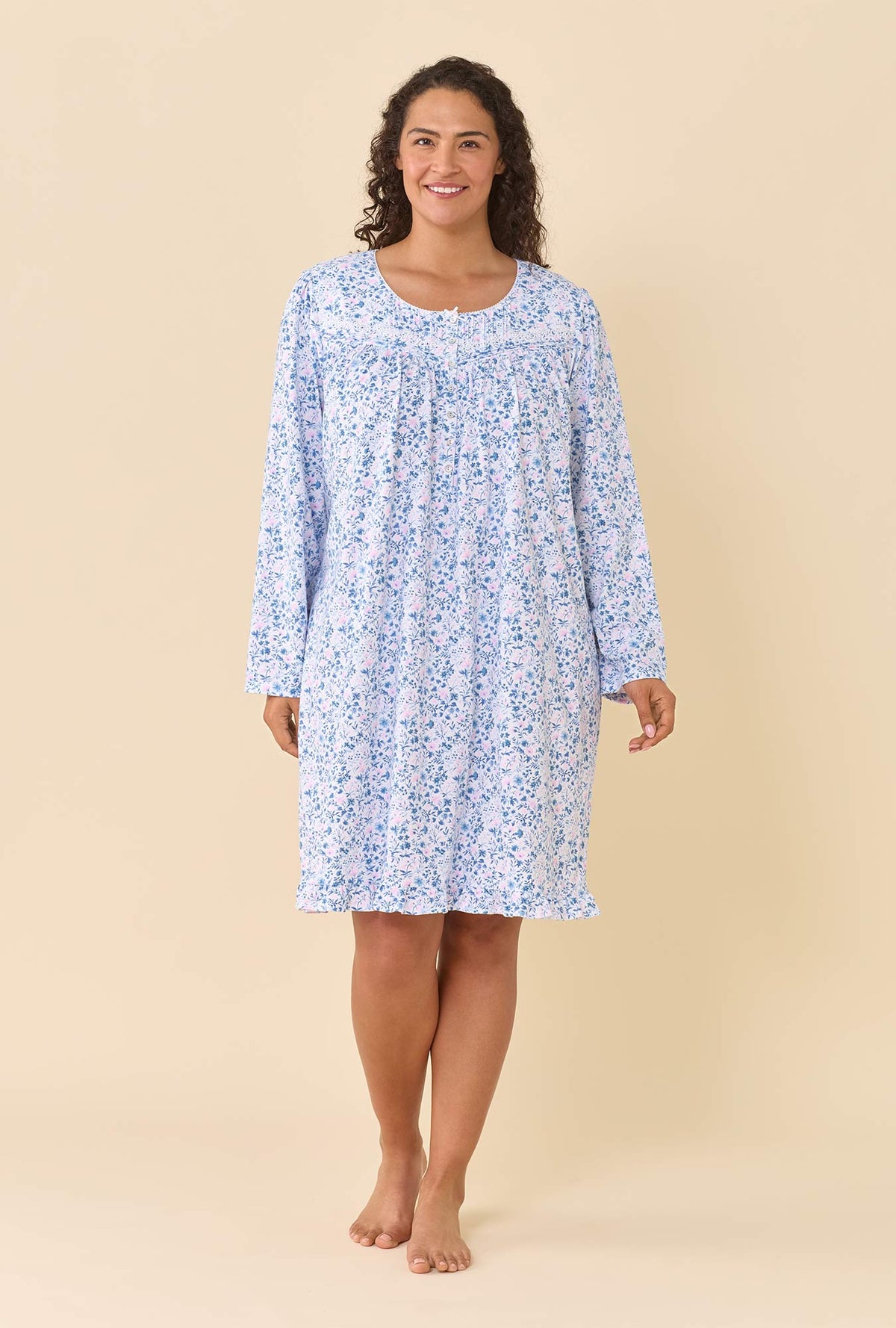 Rosette 100% Cotton Jersey Knit Long Sleeve Chemise