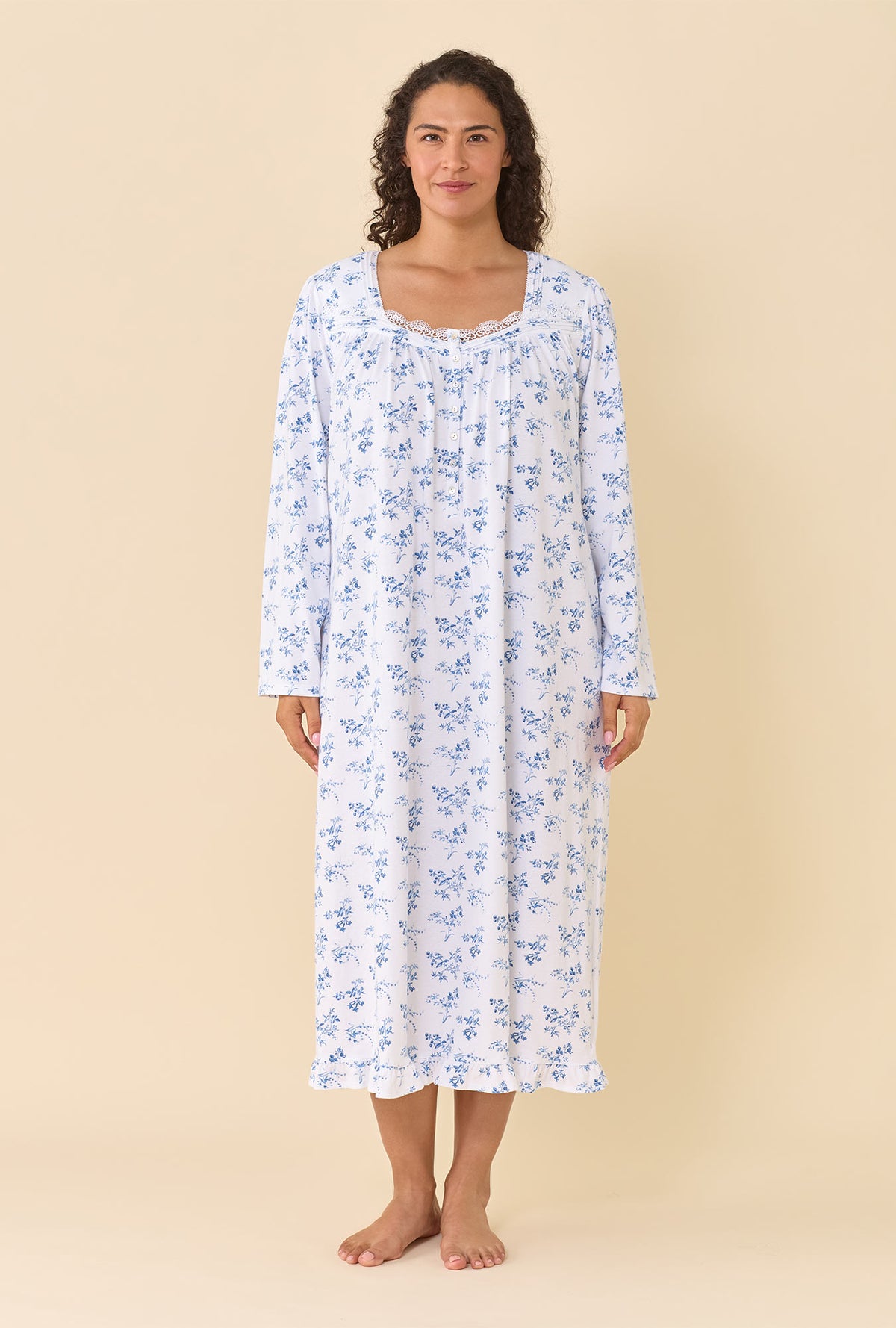 Wild Aster 100% Cotton Jersey Knit Long Sleeve Ballet Nightgown