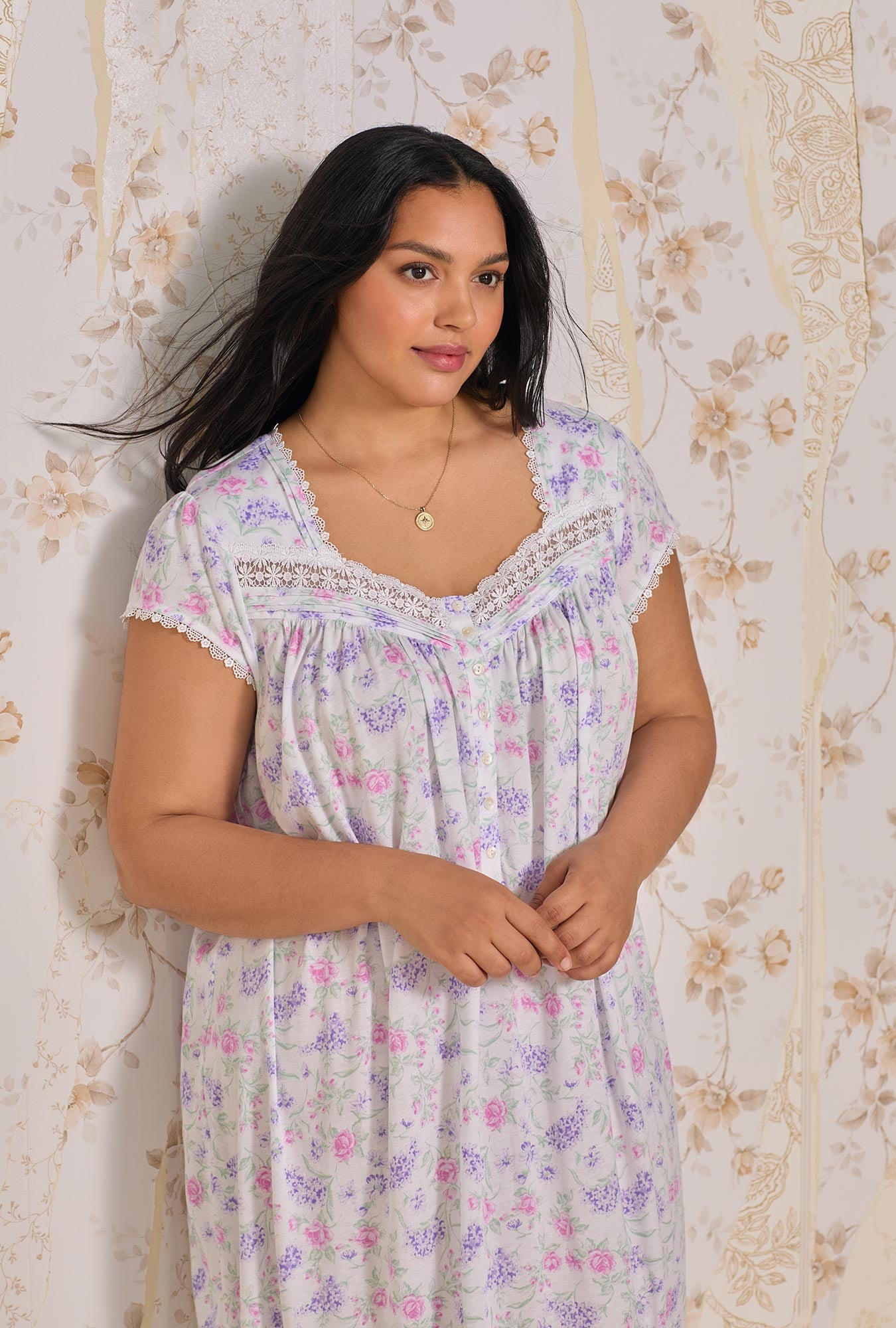 A lady wearing Mademoiselle Cotton Modal Waltz Nightgown