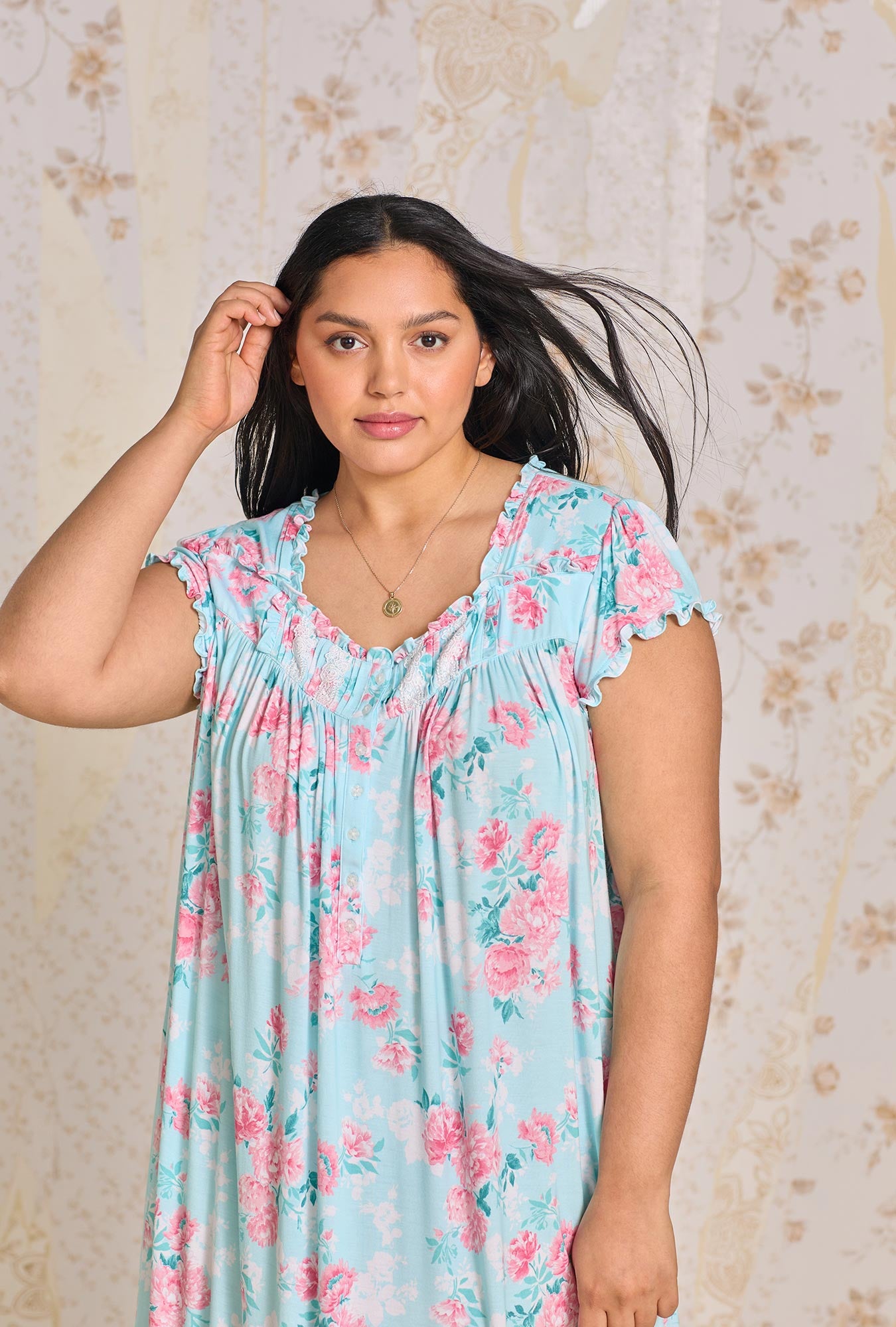 A lady wearing Floral Allover Tencel Waltz Gown