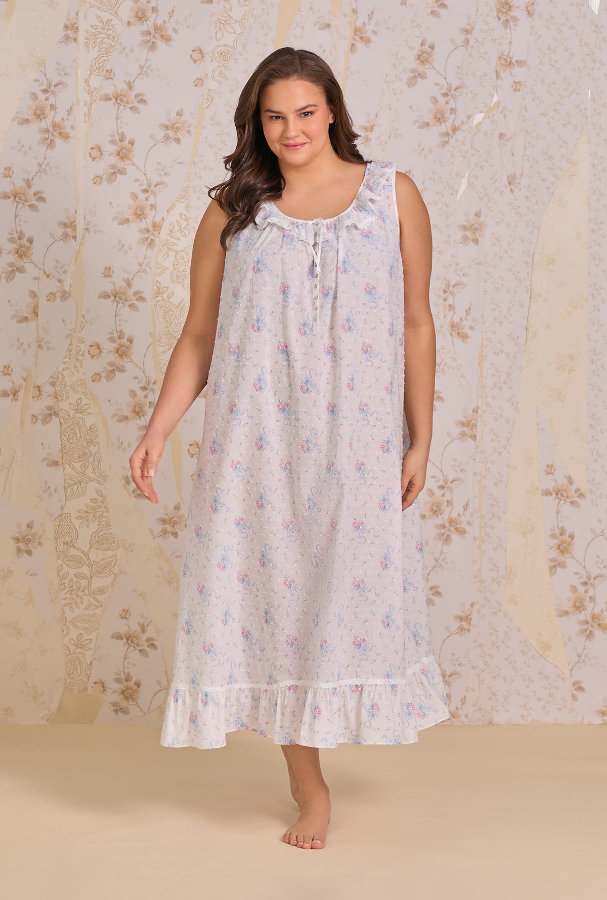 The "Rosalie" Whispering Ribbons Cotton Swiss Dot Ballet Nightgown