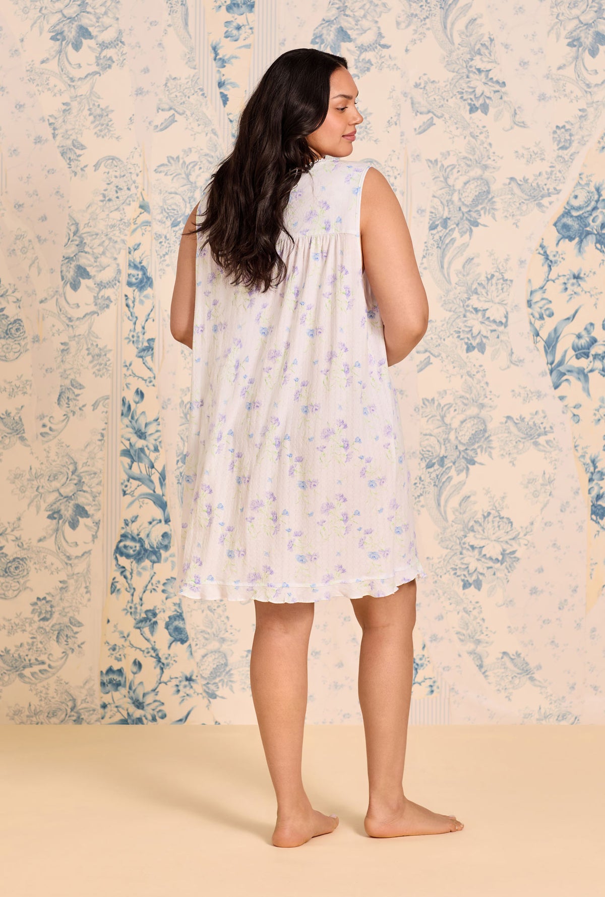 A lady wearing Wild Carnation Cotton Pointelle Plus Chemise
